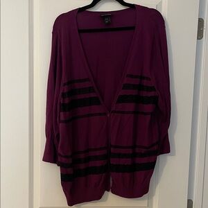 Lane Bryant Deep Purple Cardigan with Black Stripes